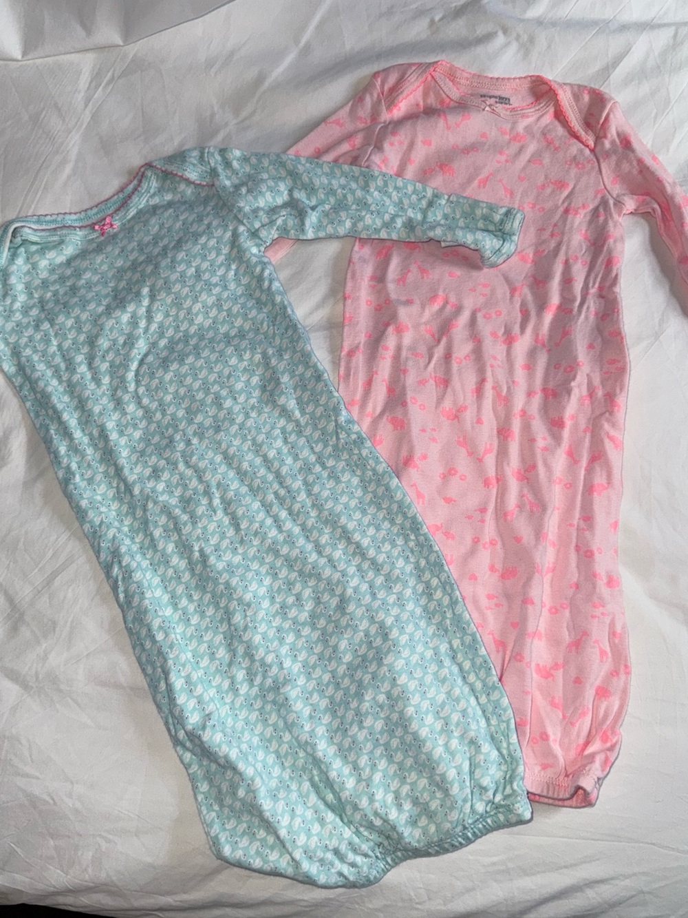 Baby Long Sleeve Gown - Pink and Light Teal